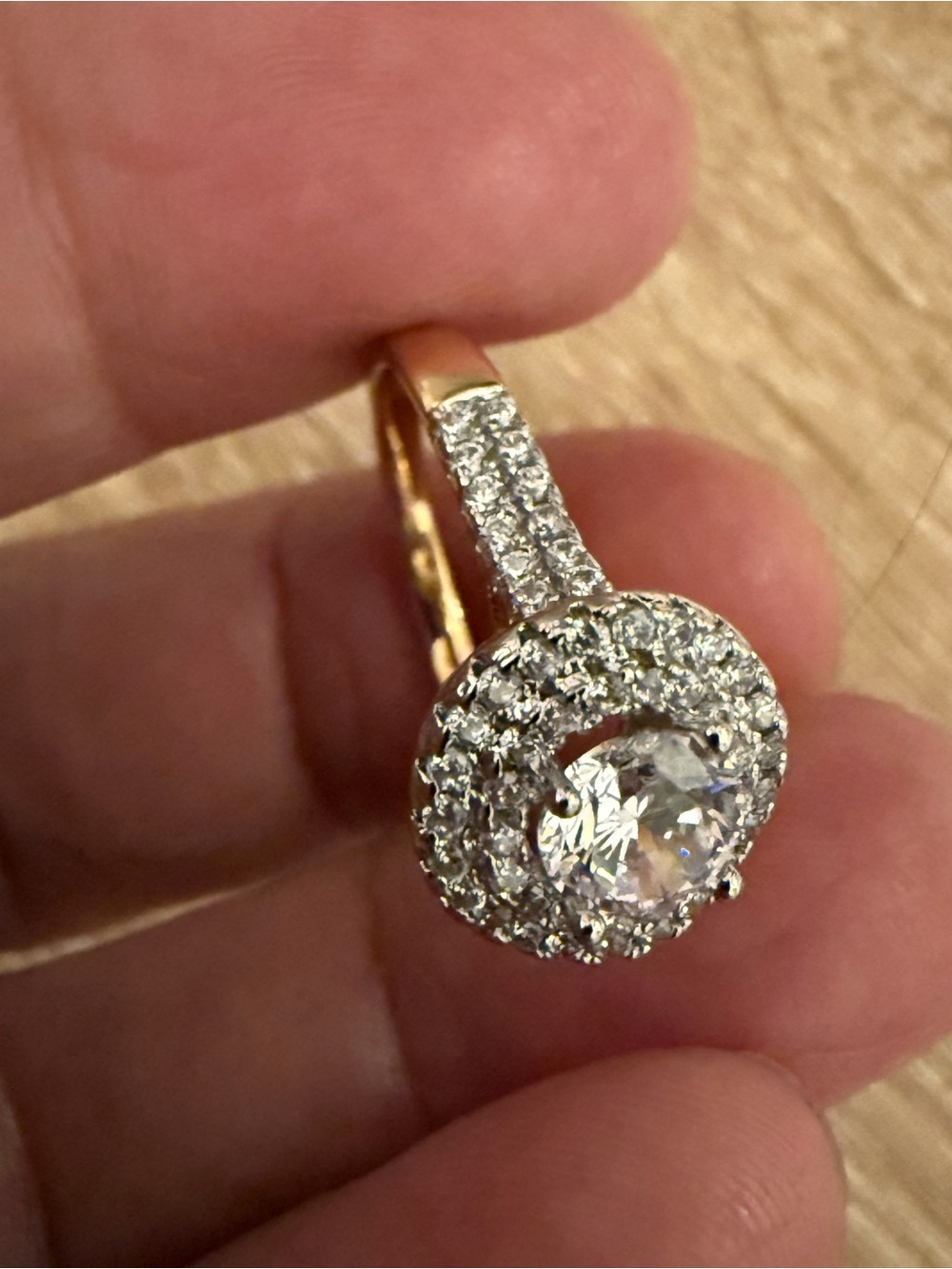 Gold-Tone Round Halo CZ Ring - Gold Color